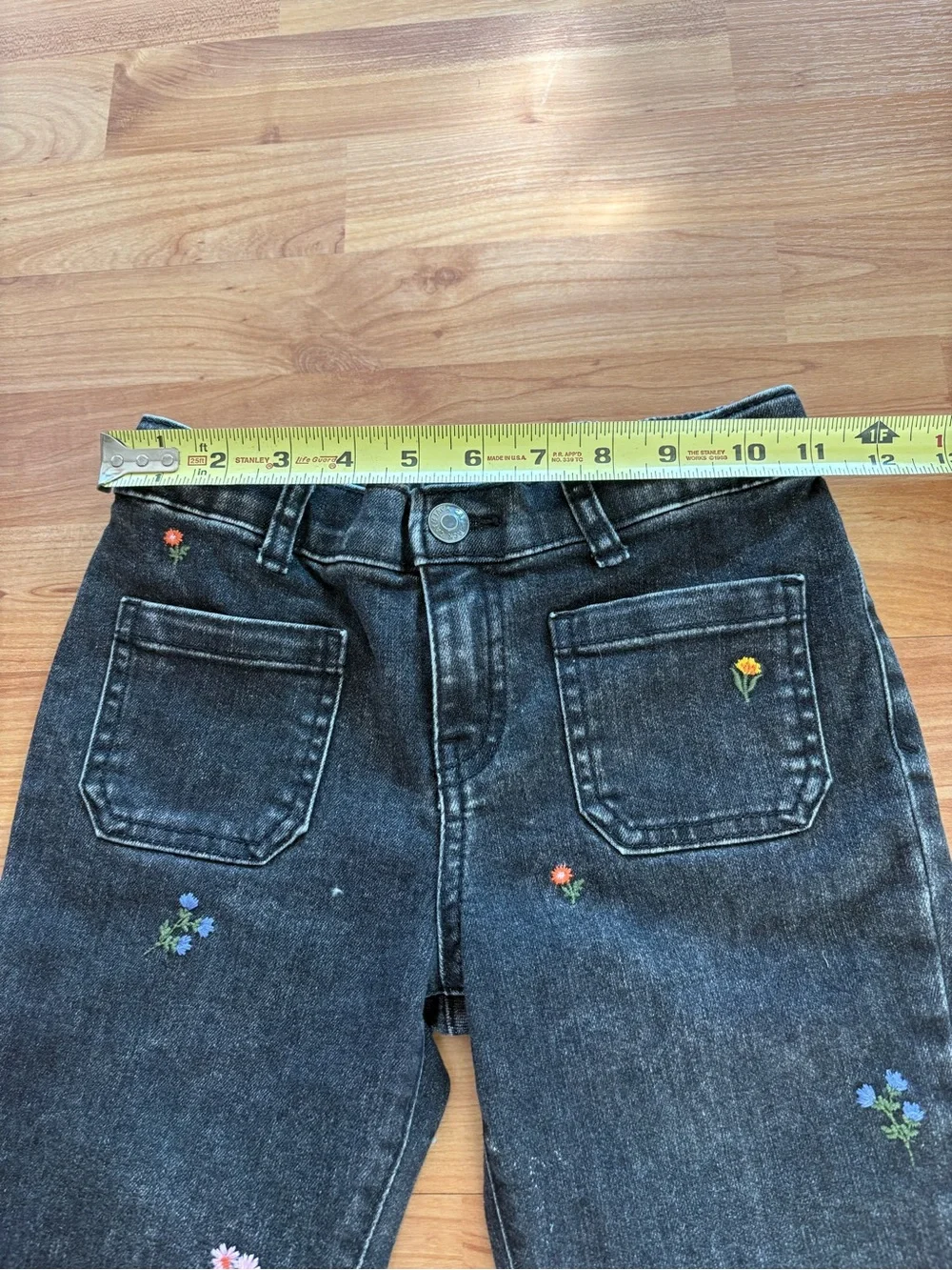 Cat & Jack Black Flare Jeans with Multicolor Floral Embroidery size 7